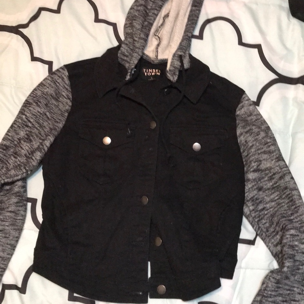 Black Jean Jacket with Soft Sleeves